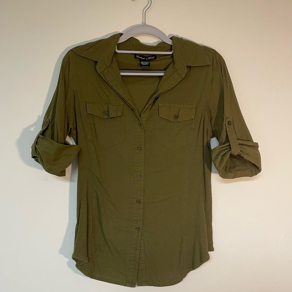 Rachael & Chloe green button down